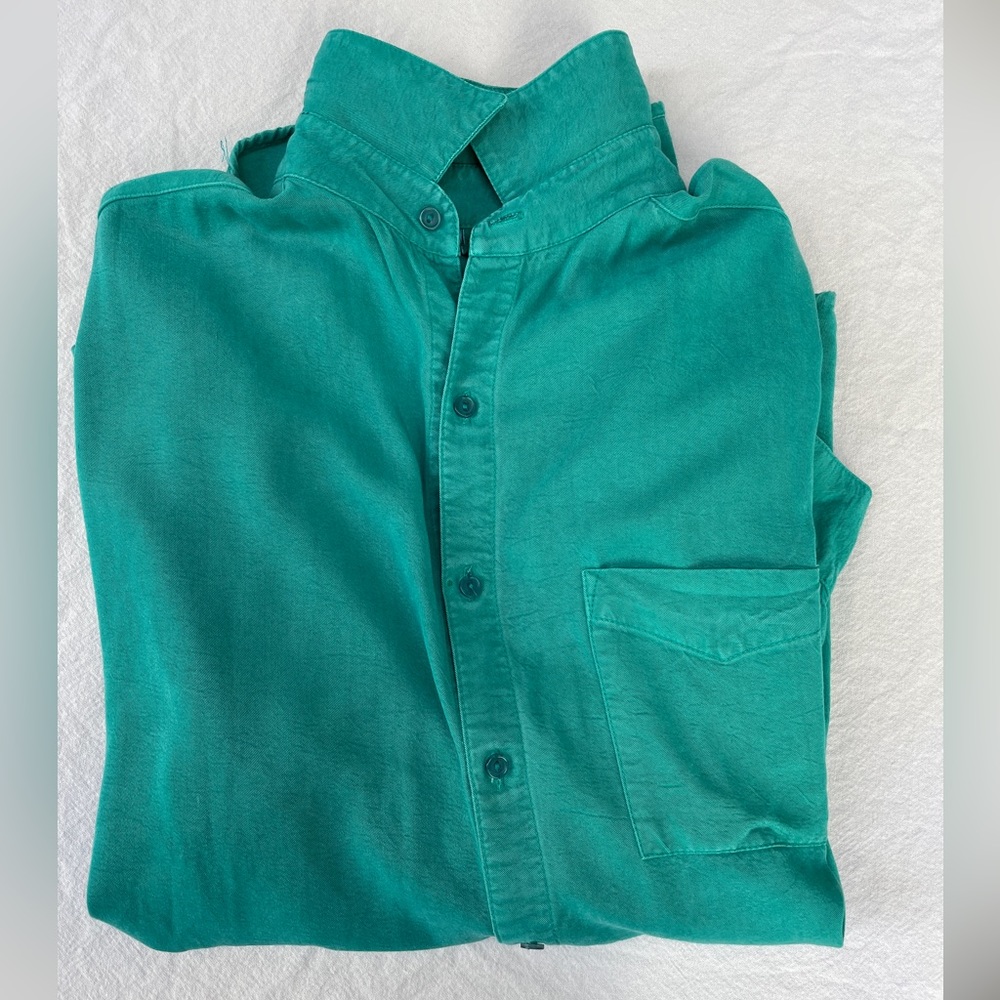 🏝️ Vintage Tianello Teal Button Down Shirt - S - Picture 2 of 4